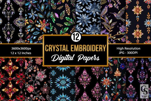 Crystal Embroidery Seamless Patterns for Designers