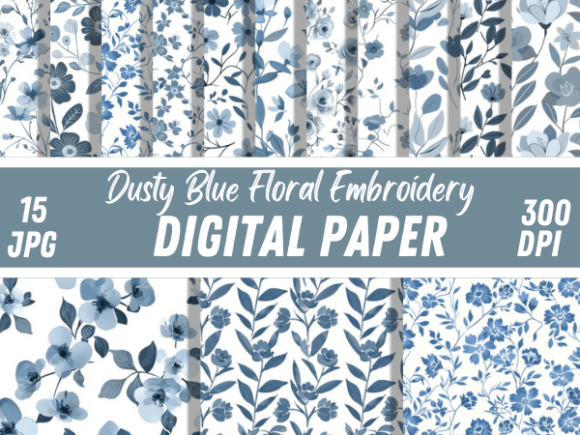 Dusty Blue Floral Embroidery Patterns for Creative Projects