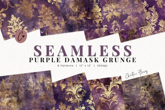 Elevating Digital Design with Seamless Purple Grunge Damask Patterns