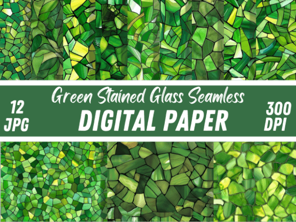 Green Stained Glass Seamless Patterns