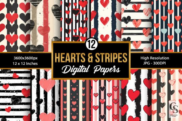 Hearts Stripes Seamless Patterns for Creative Projects