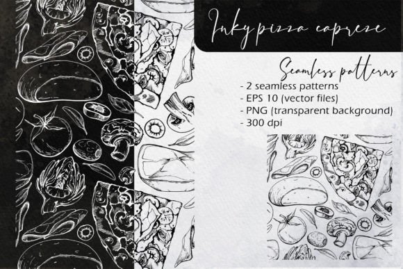 Inky Pizza Caprese Seamless Patterns: A Culinary Canvas for Creative Minds