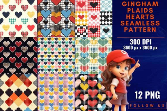 Revitalizing Digital and Physical Design with Gingham Plaids Hearts Seamless Patterns