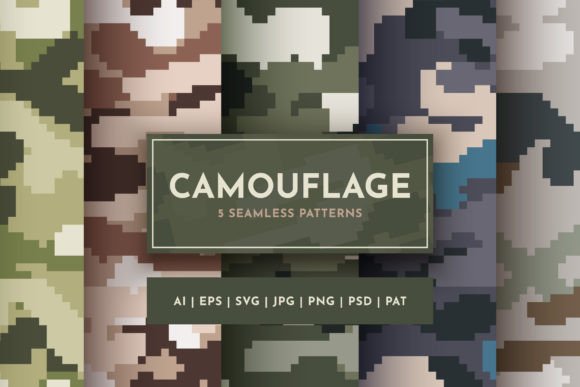Set 5 Seamless Pixel Camouflage Patterns: A Practical Evaluation for Designers