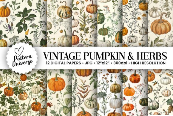Vintage Fall Herbs Pumpkin Patterns